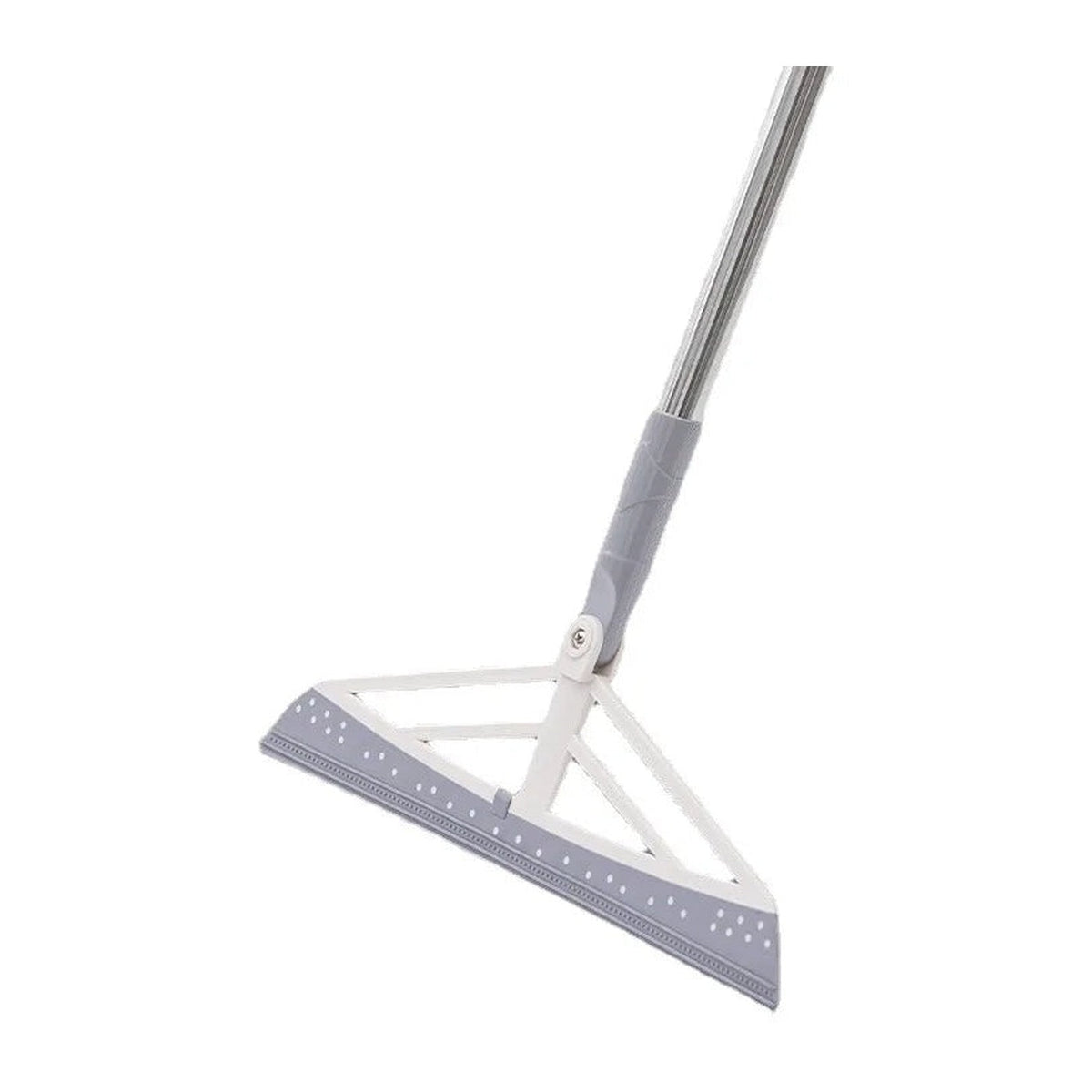 Balai caoutchouc anti-poils avec raclette et manche long, coloris gris, vue de face sur fond blanc